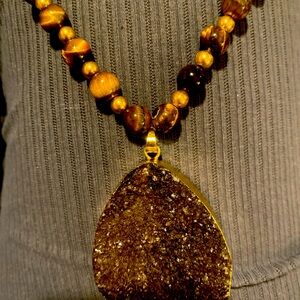 Labradorite Necklace  with Geode Pendant